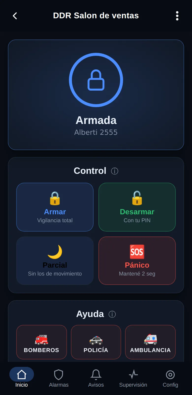 La app con la alarma armada